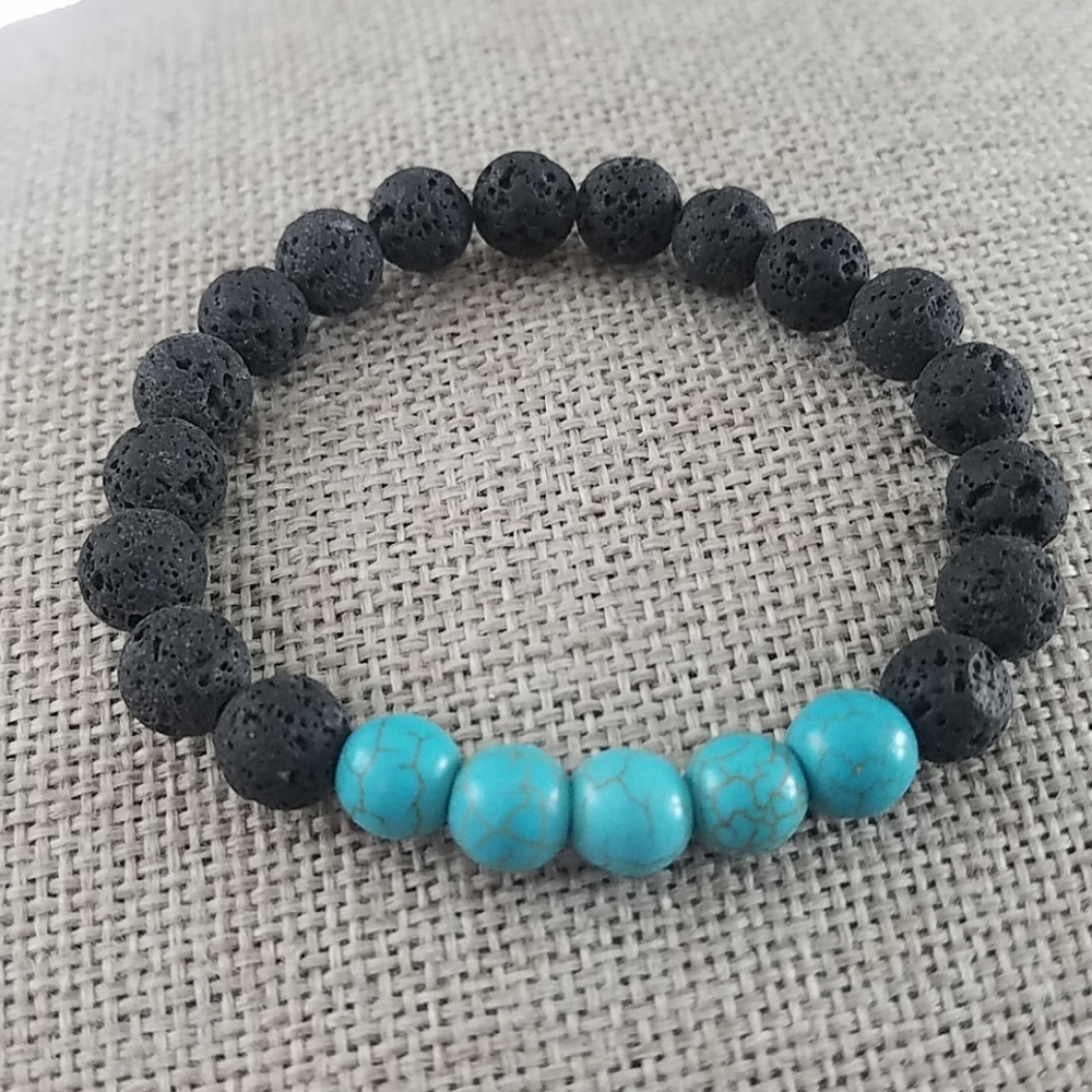Turquoise Howlite Lava Bead Bracelet